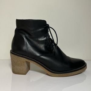 Miista black leather almond toe lace-up ankle boots